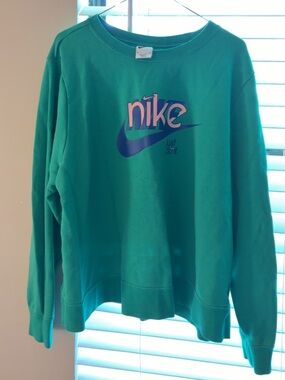 Nike Teal Crewneck Sweatshirt with Pink and Blue Logo